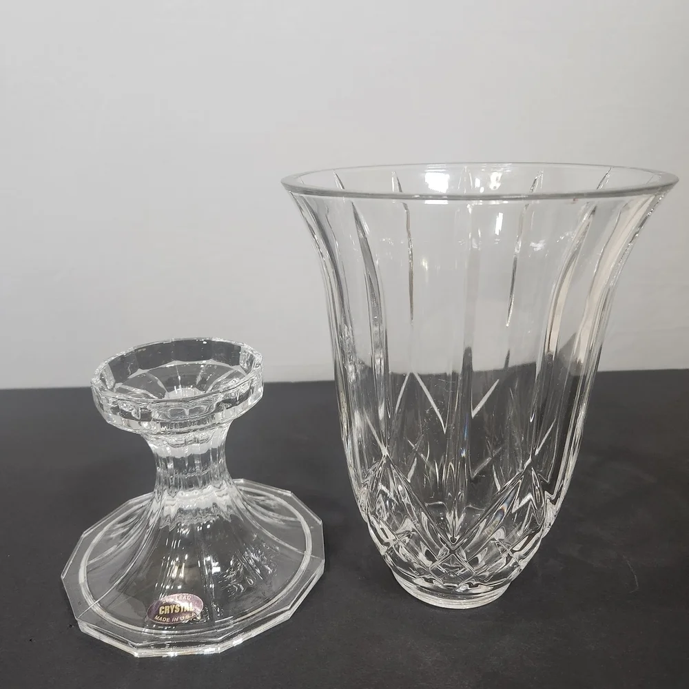 Vintage 24% Lead Crystal 2 Peice Candle Holder with Intricate Accents.